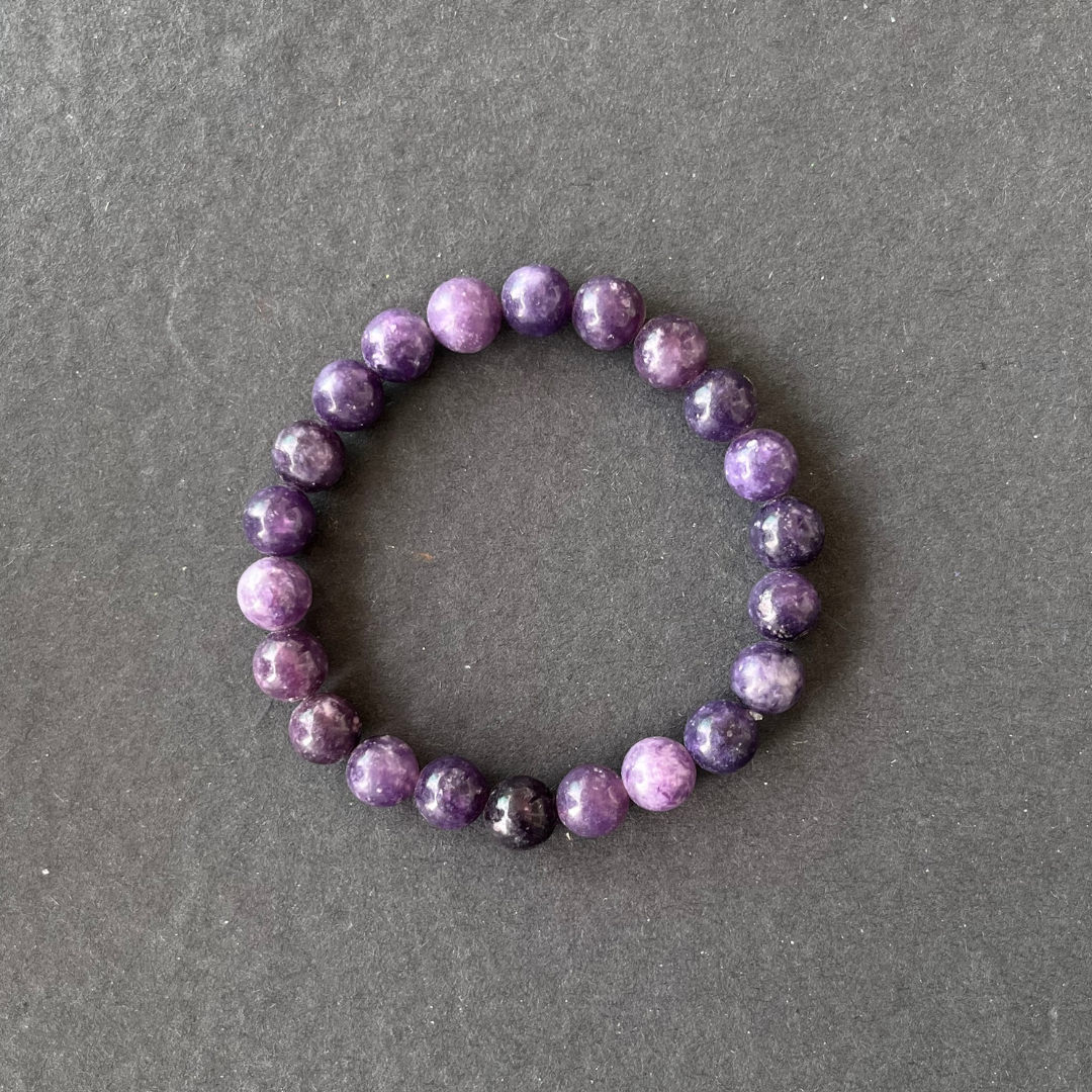 Handmade 8mm round Lepidolite beads unisex bracelet