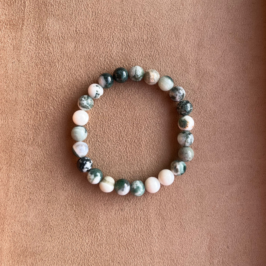 8mm round bead moss agate stone bracelet