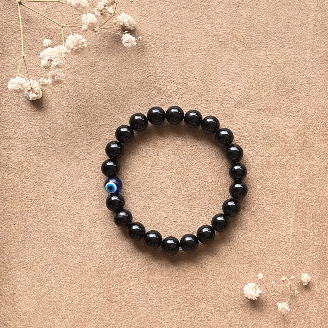 Black Tourmaline bracelet with evil eye