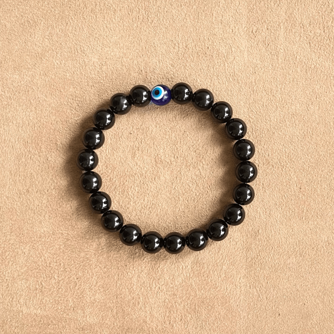 Handmade 8mm round Black Tourmaline beads bracelet for men and women, by Nirwaana jewelry