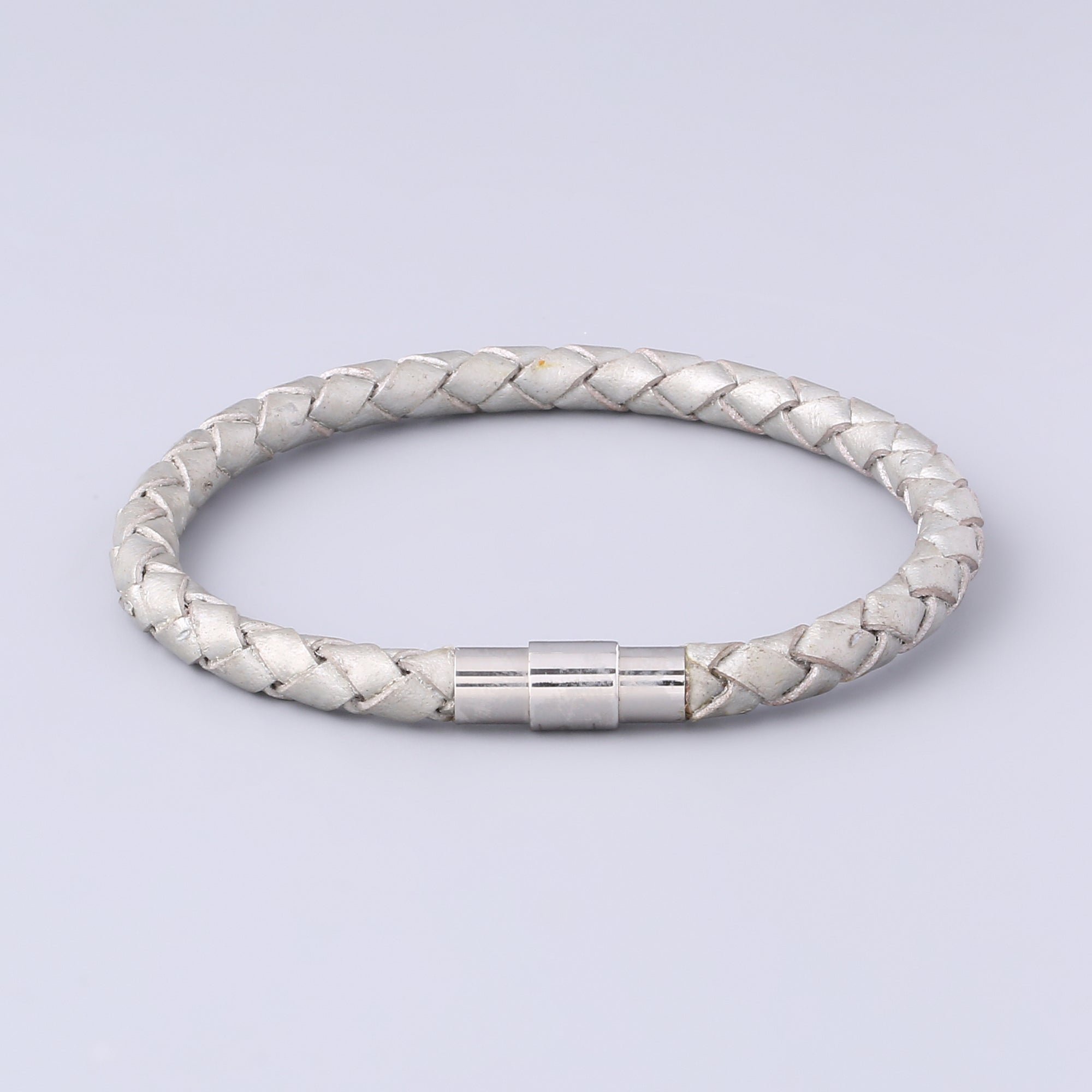 Braided Silver Leather Bracelet