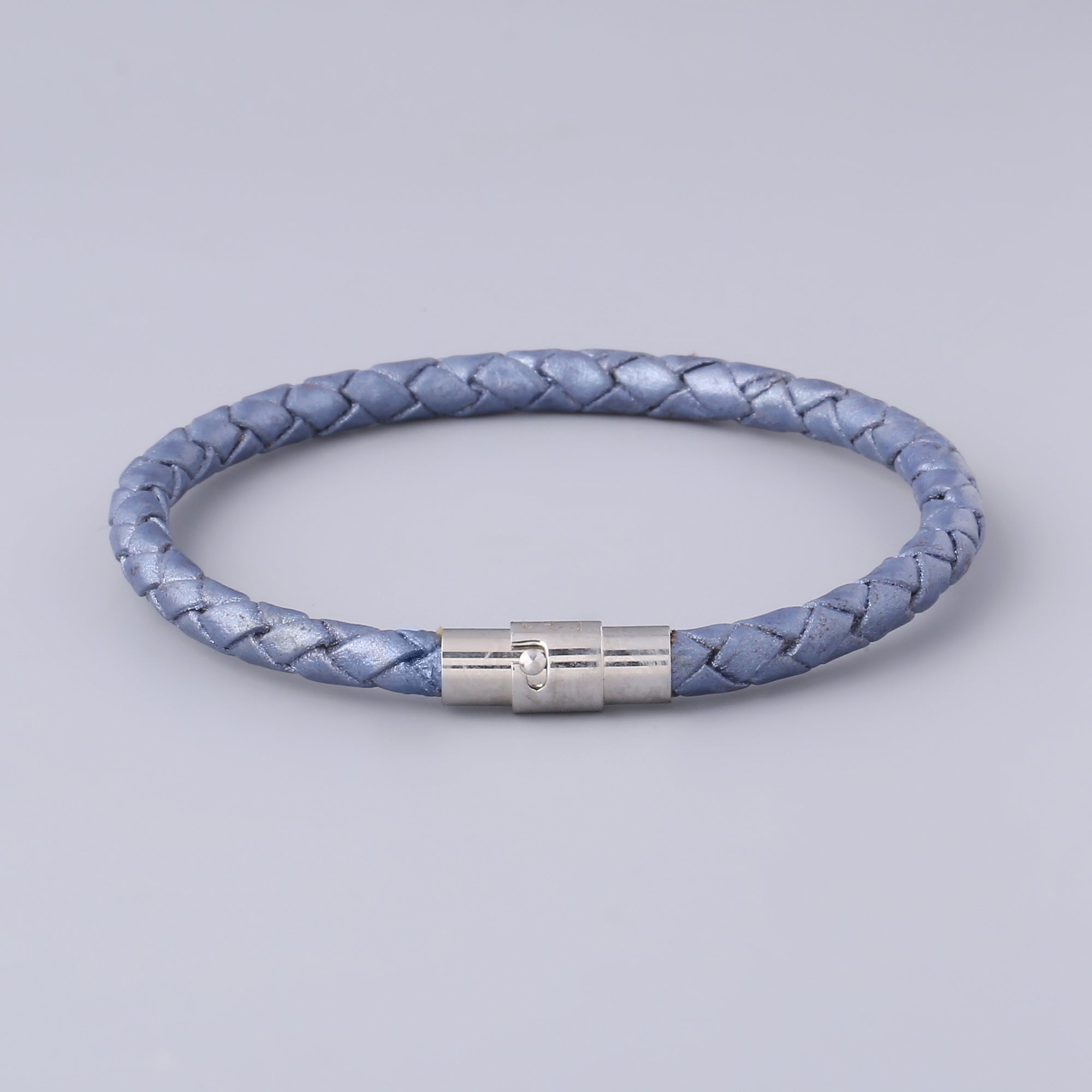 Braided Ice Blue Leather Bracelet