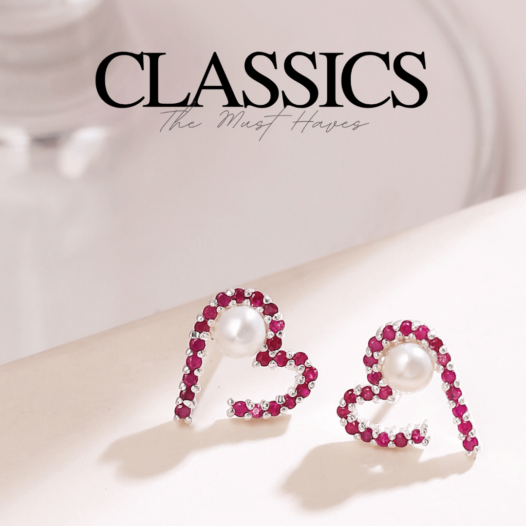 Classic Jewelry Collection by Nirwaana. Classic Styles with Ruby & Pearl. Classics combination of Rubies and Pearl for Chic Silver Jewellery by Nirwaana. Sterling Silver Jewelry Styles.