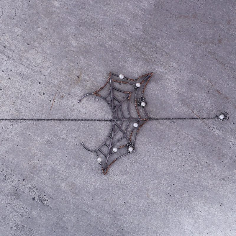 White spider Web Ear cuff with pearls