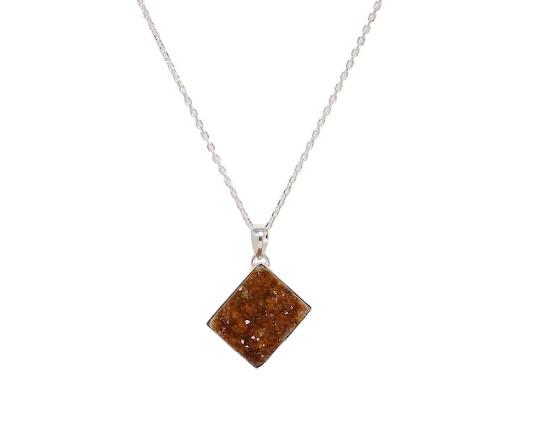 Citrine druzy stone or Merchant's stone pendant