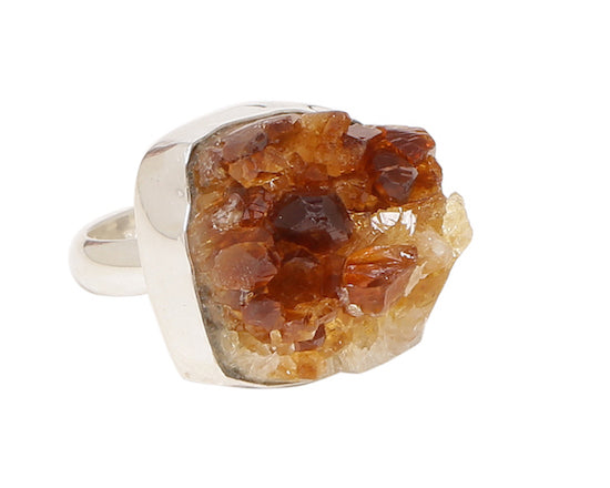 Citrine druzy cluster ring in crown shape