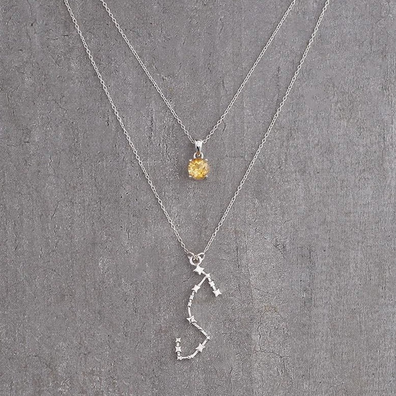 Scorpio constellation & yellow topaz birthstone pendant