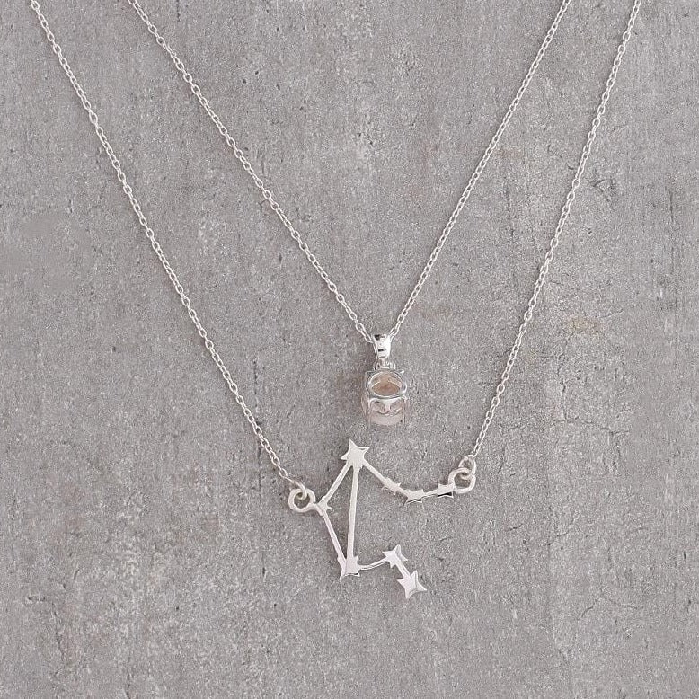 Libra constellation & Opal birthstone layered necklace