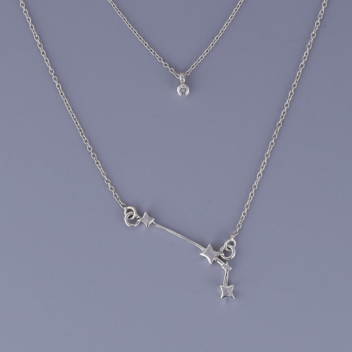 Aries constellation with birthstone double layered necklace