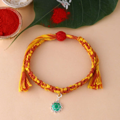 Anahata Chakra Rakhi With Meenakari - Silver