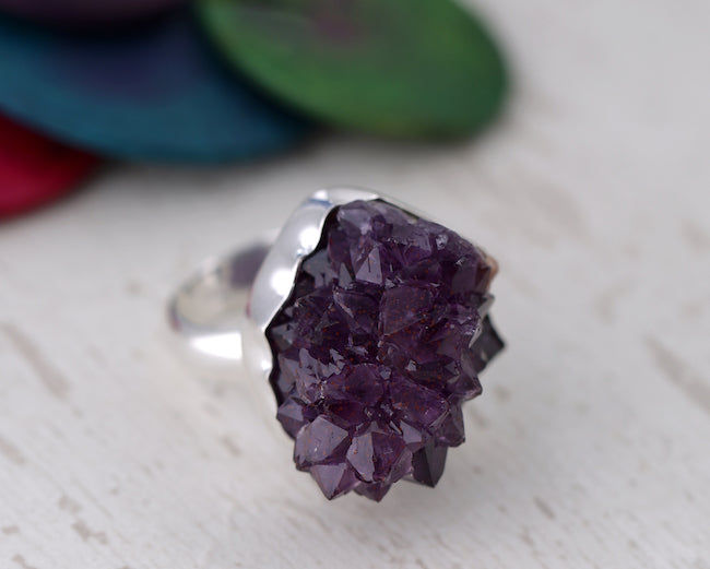 Amethyst Druzy organic stone ring