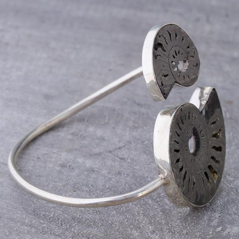 Spiral Pyrite Ammonite Cuff Bracelet