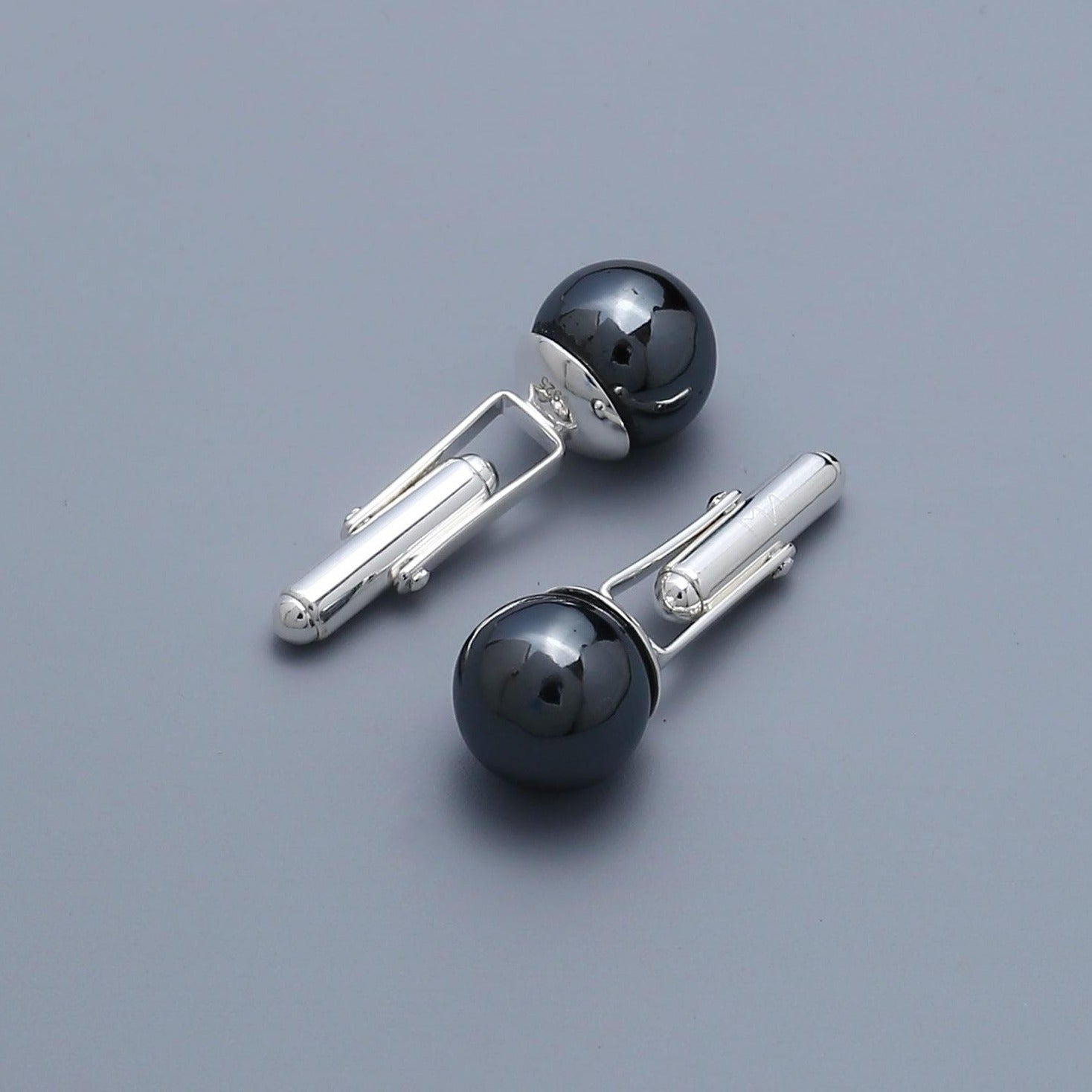 Silver Cufflinks with Hematite Stone