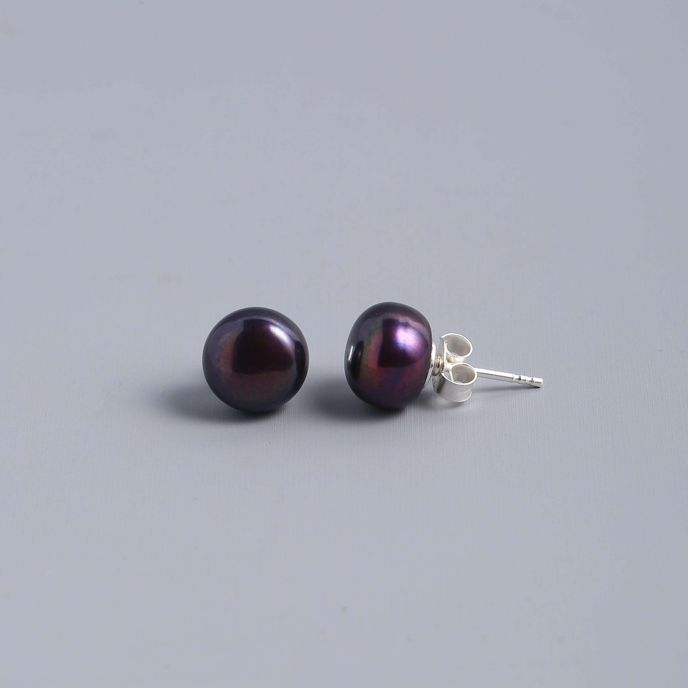 Black Tahitian Pearl Studs - Silver