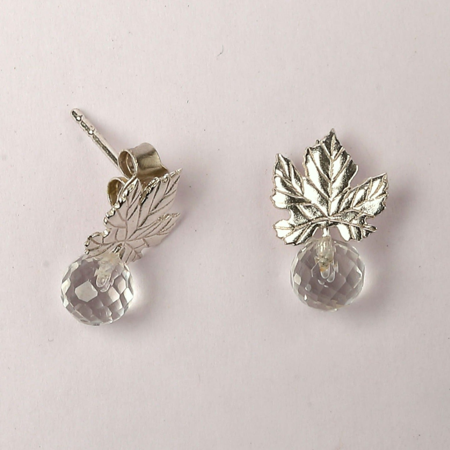 Sterling silver ivy leaf push back ear studs