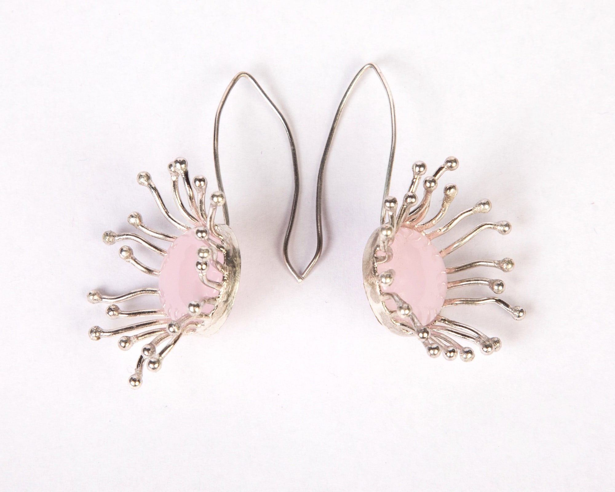 Fish hoop style rose quartz stone earrings
