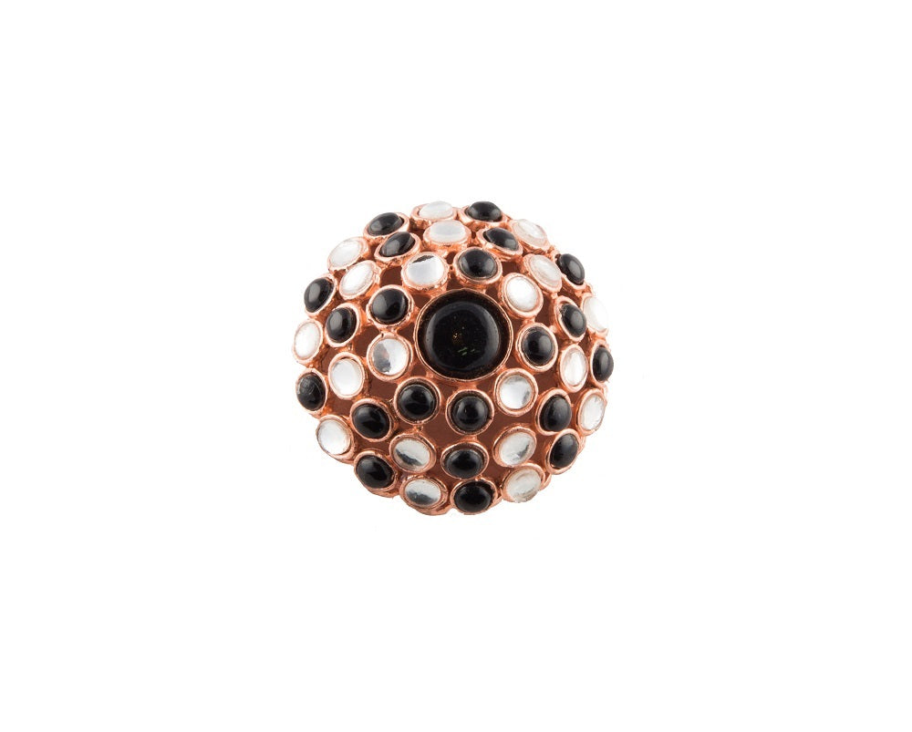 Moroccan chandelier black onyx & silver kundan cocktail finger ring 