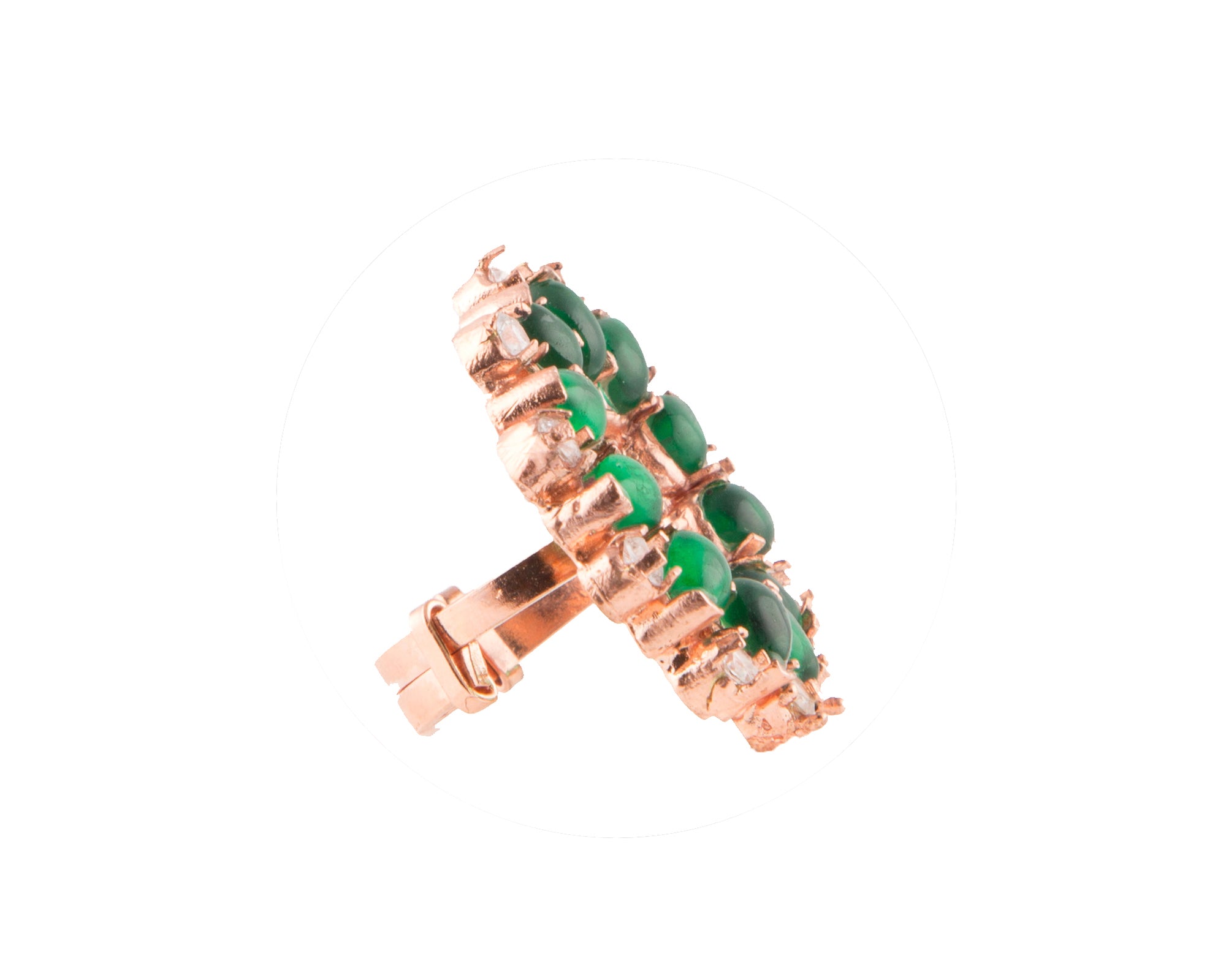 Semi-precious green garnet & white zirconia stone rose gold plated ring