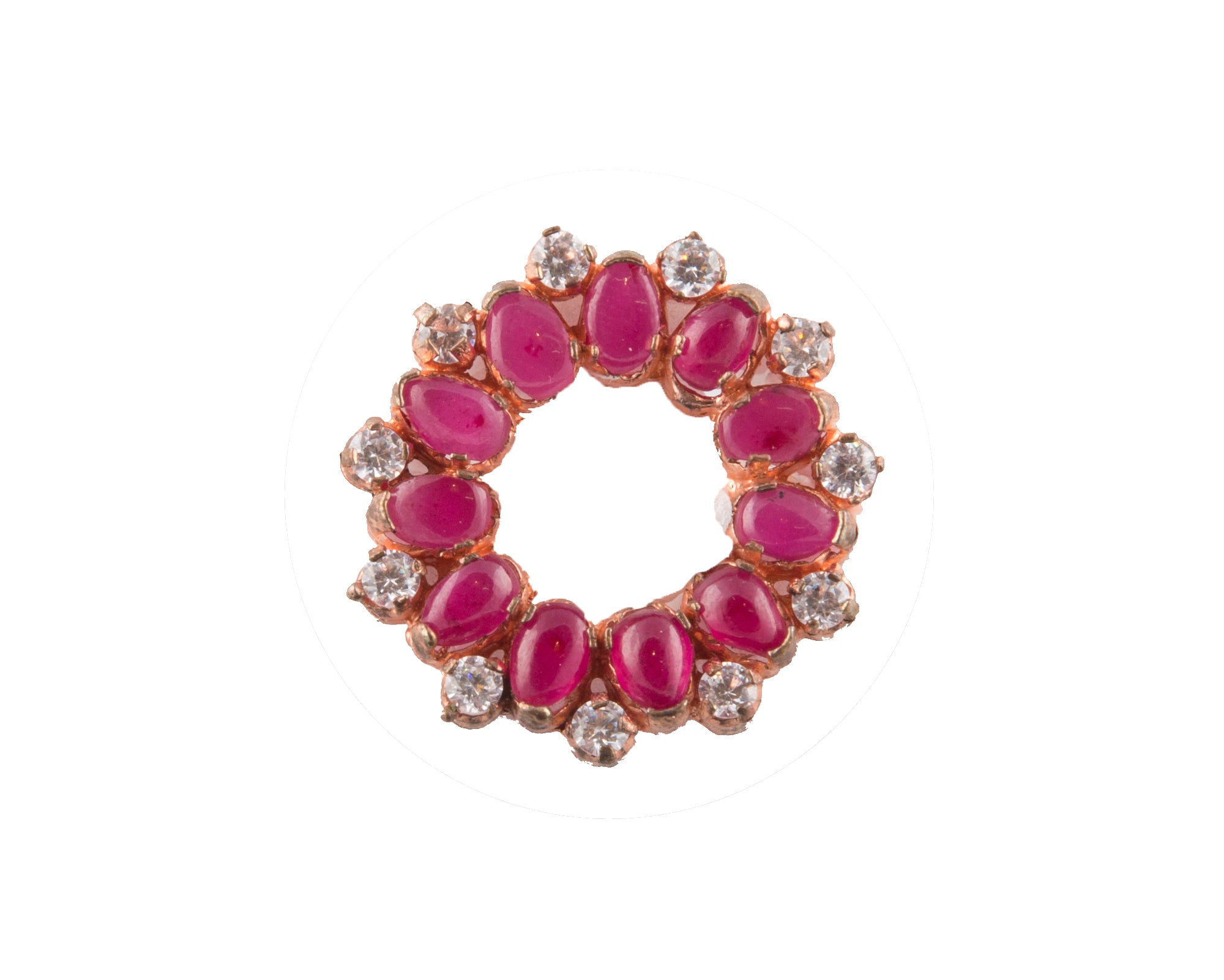 Rose gold plated pink sapphire and white zircon stones ring