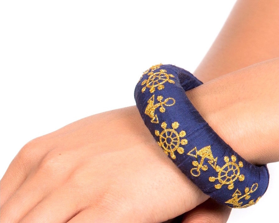 Embroidered raw silk bangle