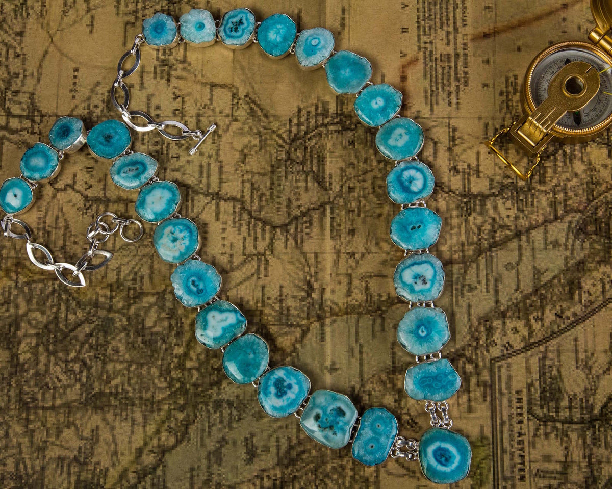 Blue solar quartz galaxy neckpiece