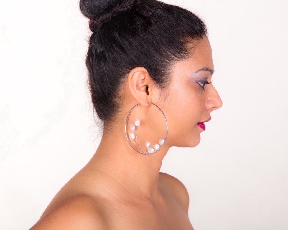 Fresh water baroque pearl round hoop