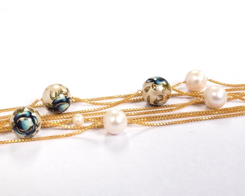 Sterling silver with gold plating meenakari pearl bracelet