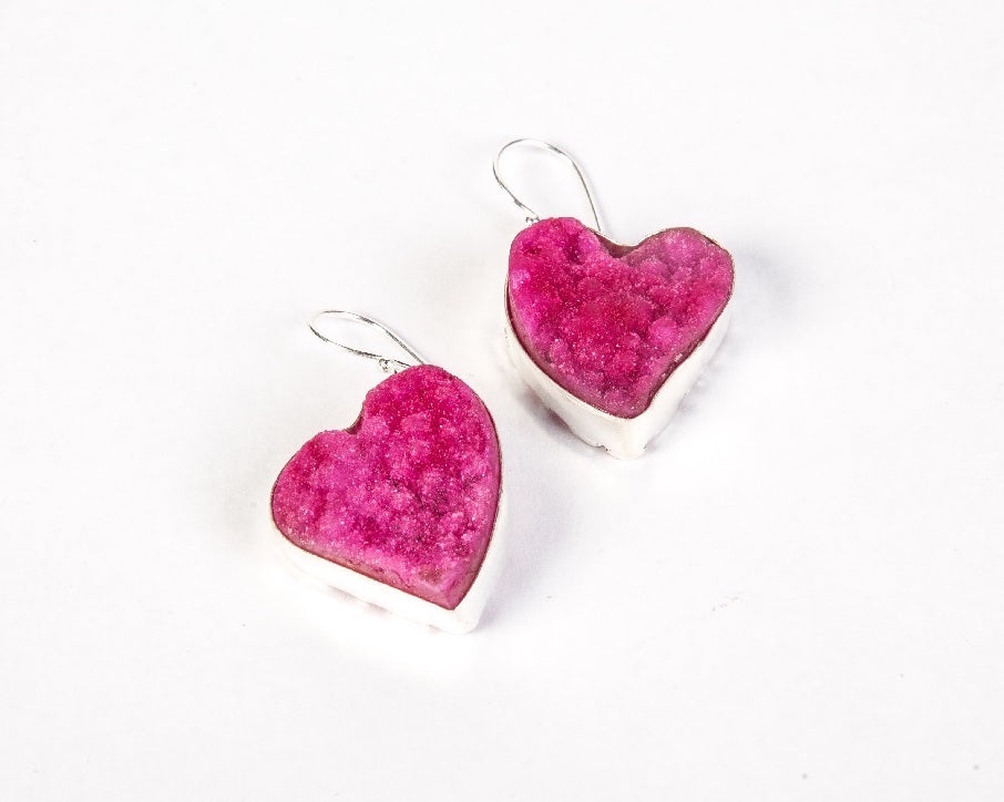 Sterling silver druzy stone heart shaped earrings