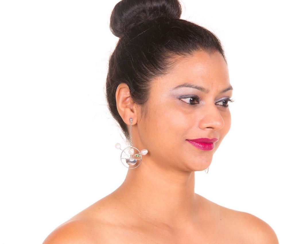 Baroque Blossom Danglers worn by a model