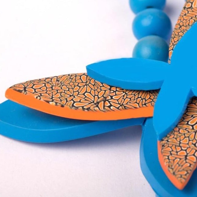 Blue & orange butterfly neckpiece