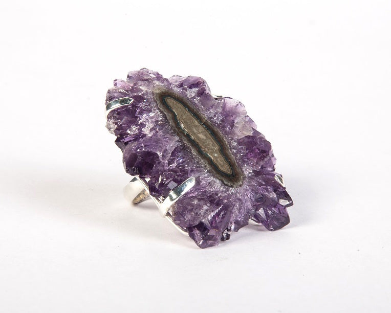 South African Amethyst Flower Quartz Druzy Ring