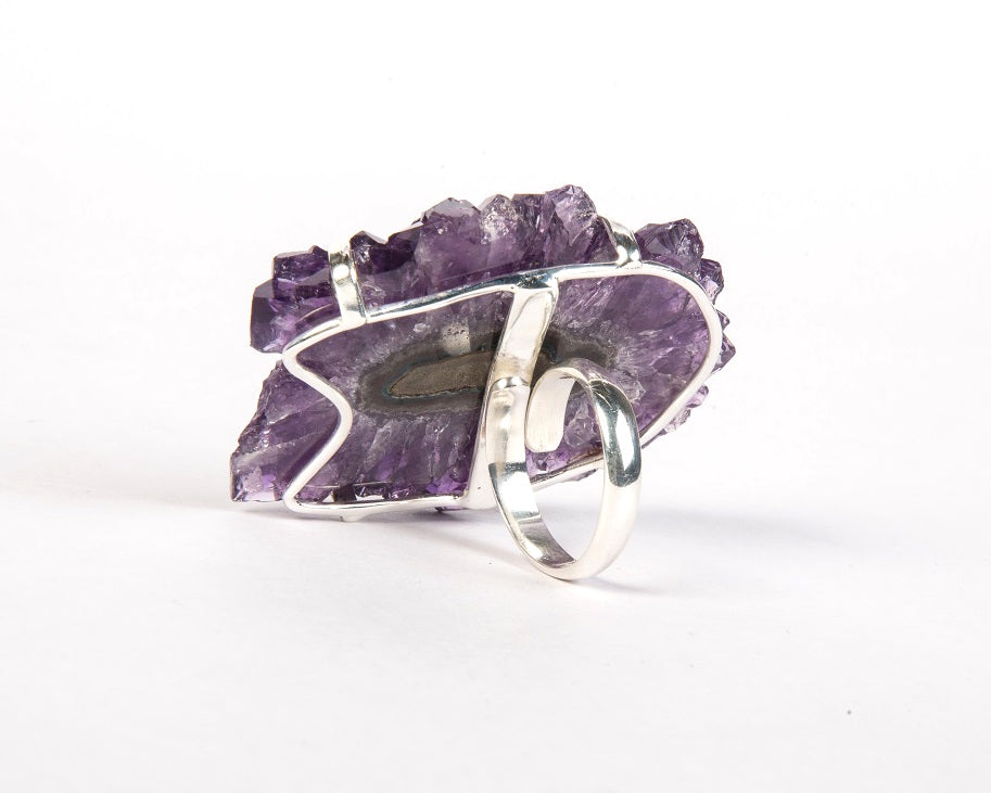 Adjustable amethyst flower druzy ring