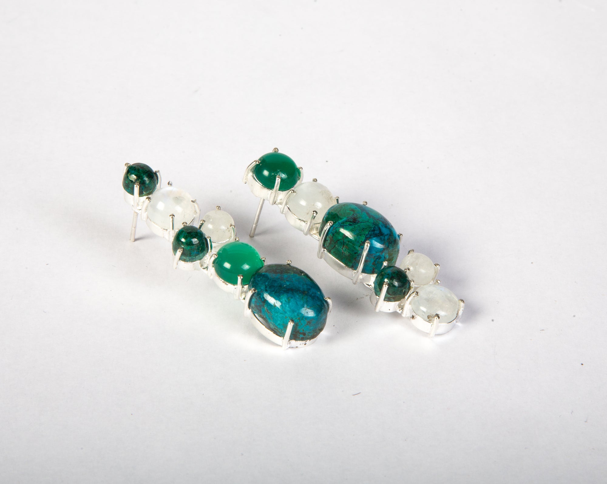 Colours of seabed sterling silver asymmetric stone setting earrings