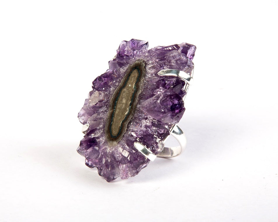 Amethyst Flower druzy organic stone ring