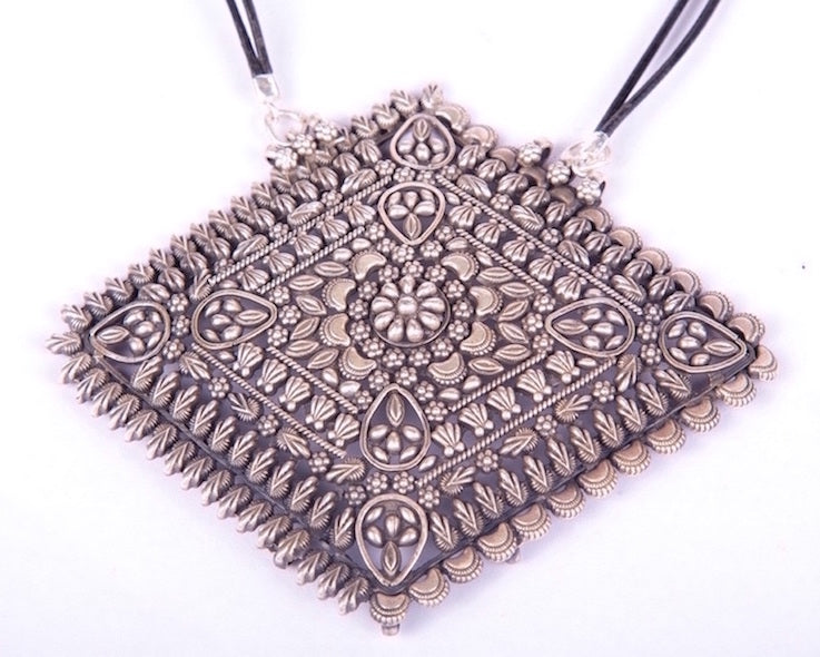 Oxidized sterling silver folk fusion pendant