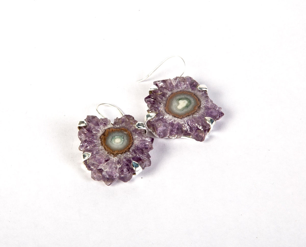 Amethyst flower druzy stone ear hooks