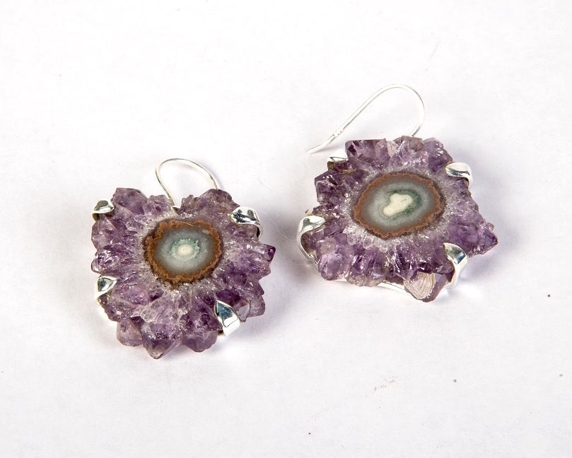 Amethyst flower druzy drop earrings