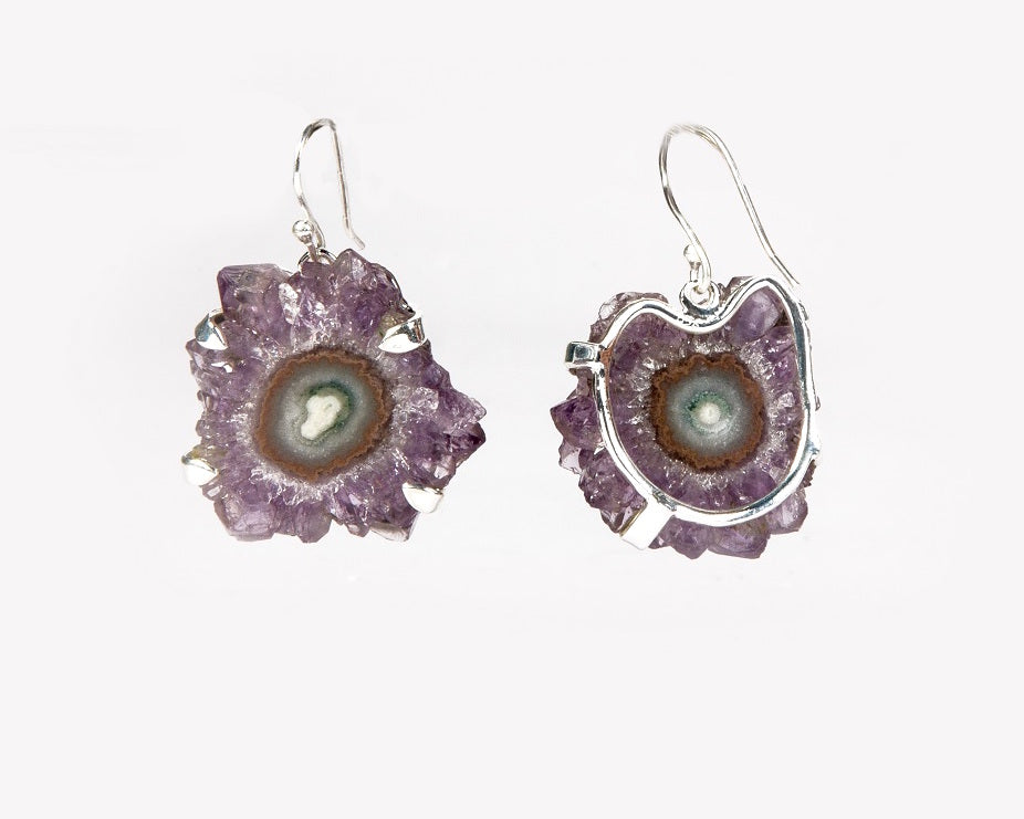 Amethyst flower druzy South African stone ear hooks