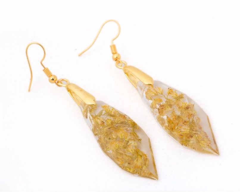 Dried yellow flowers  pellet shaped danglers