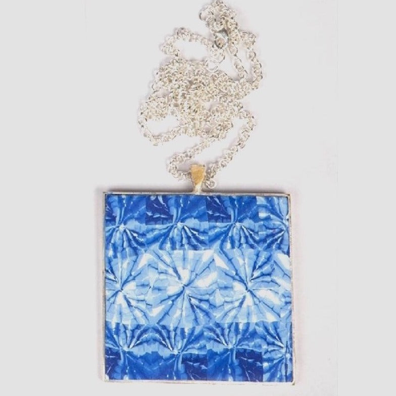 Chunky polymer clay royal blue shibori tile pendant