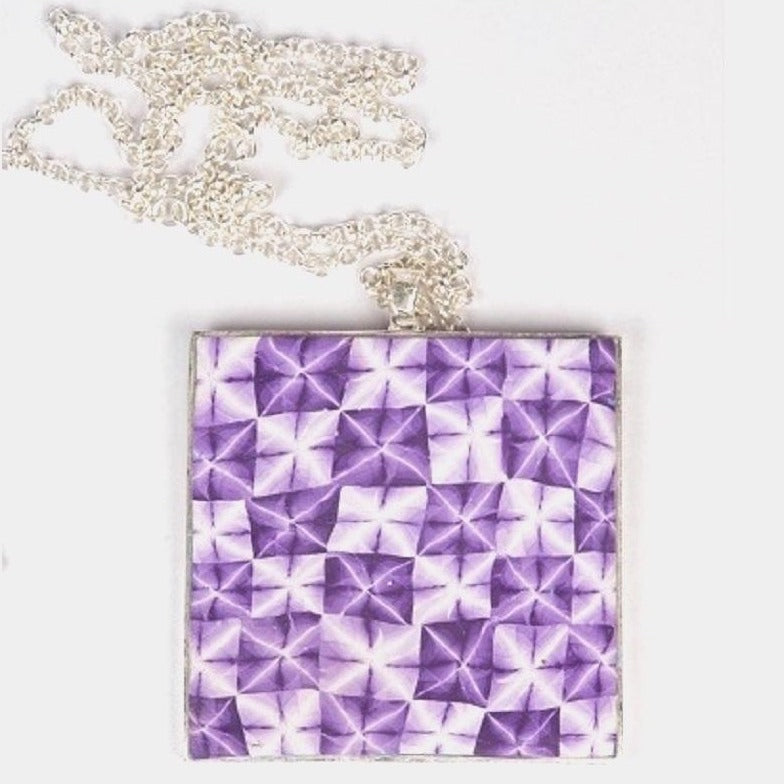 Chunky polymer clay purple shibori tile pendant