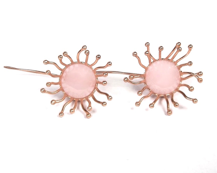 Rose quartz stone with rose gold plating earrings