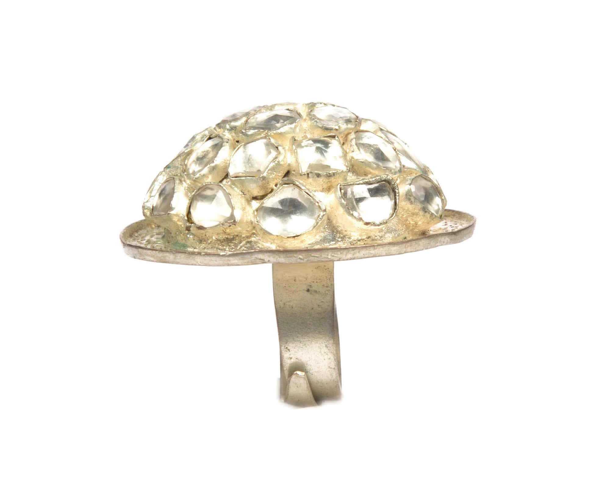 Copper with sterling silver plated kundan work dome finger ring