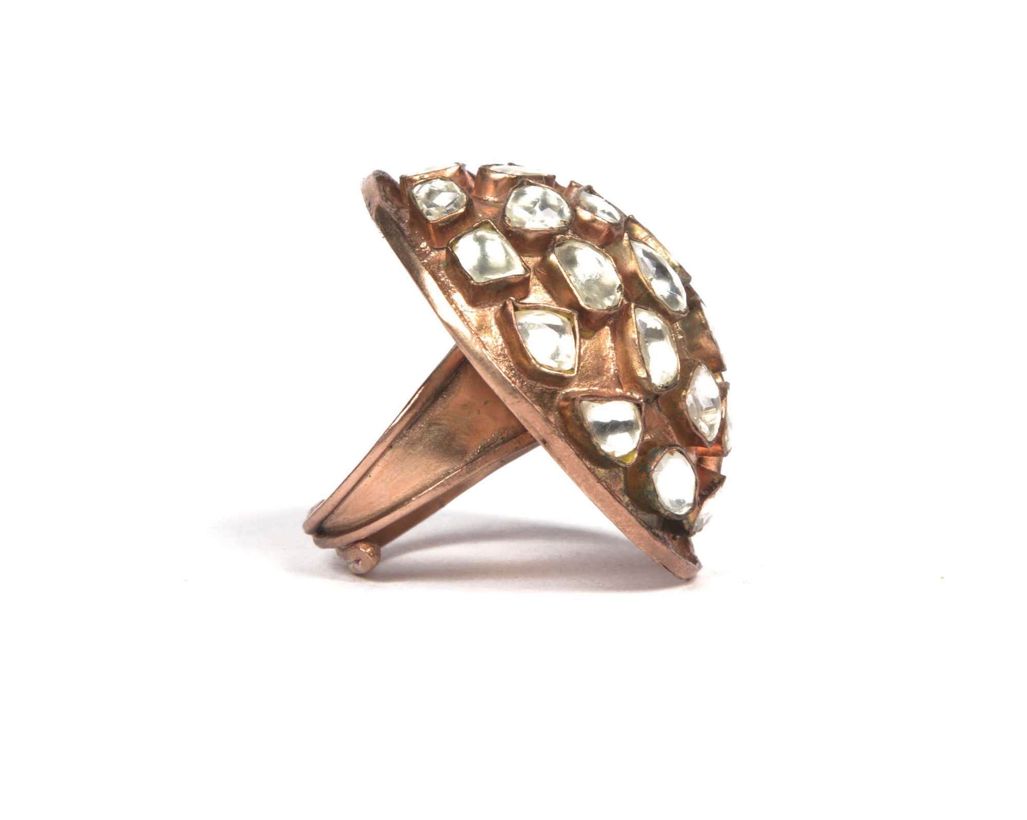 BOld dome shaped kundan work rose gold ring