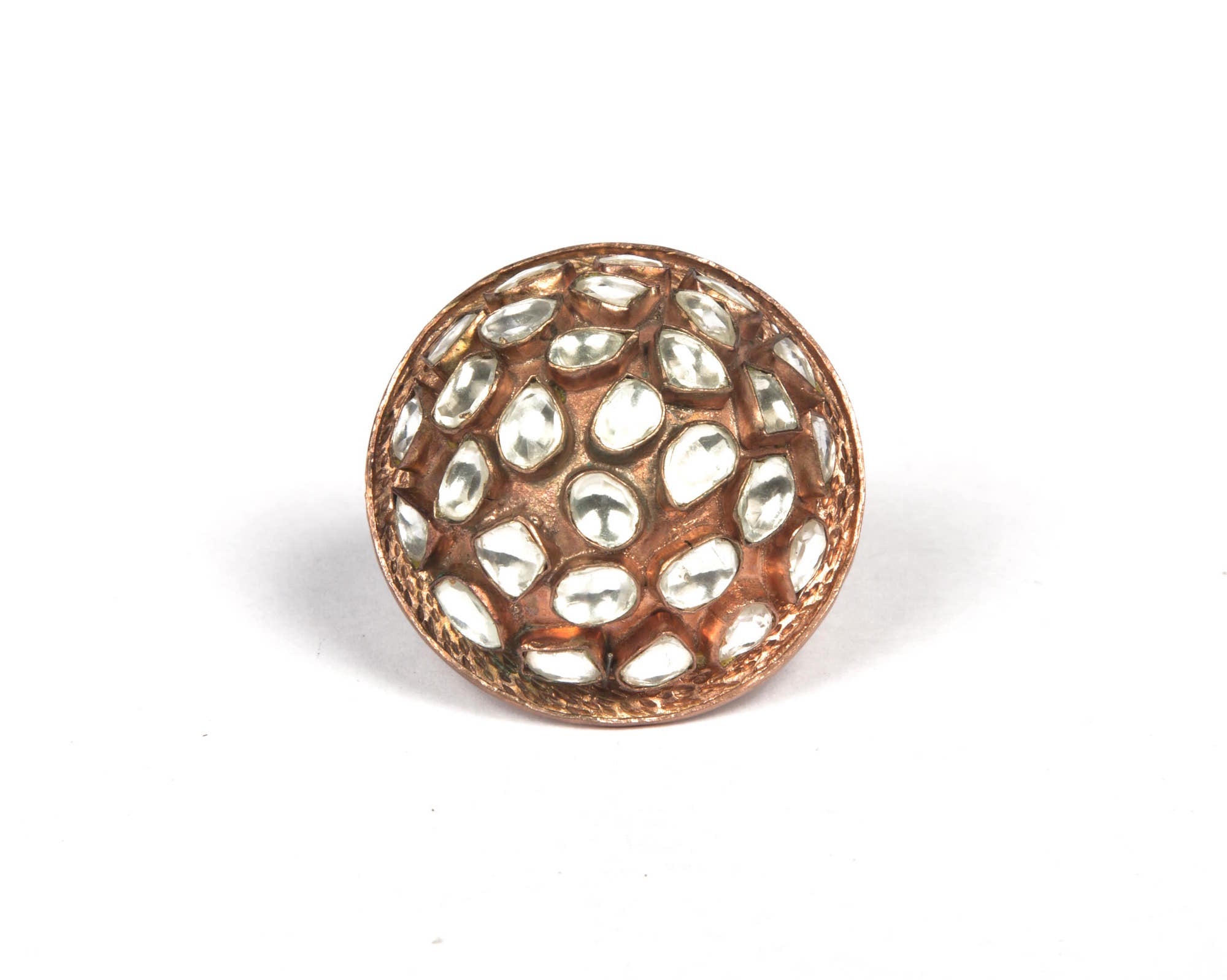 Contemporary kundan work dome in rose gold color finger ring