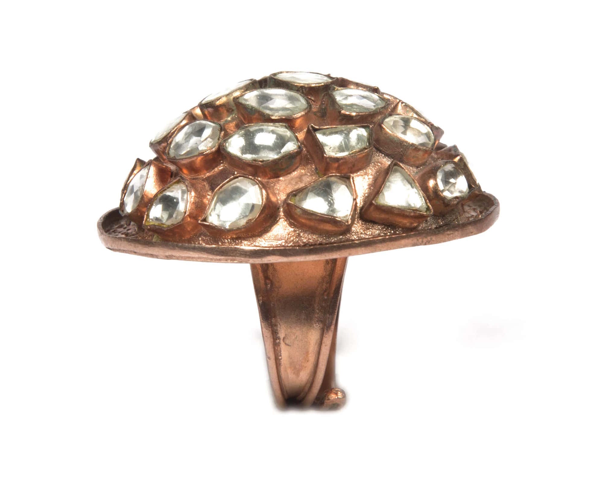 full view of shiny dome ring rose gold plating