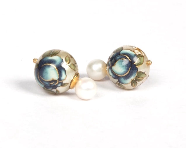 Fresh water meenakari pearl studs