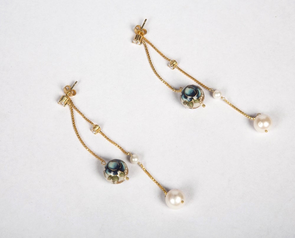 Sterling silver with gold finish meenakari pearl earrings