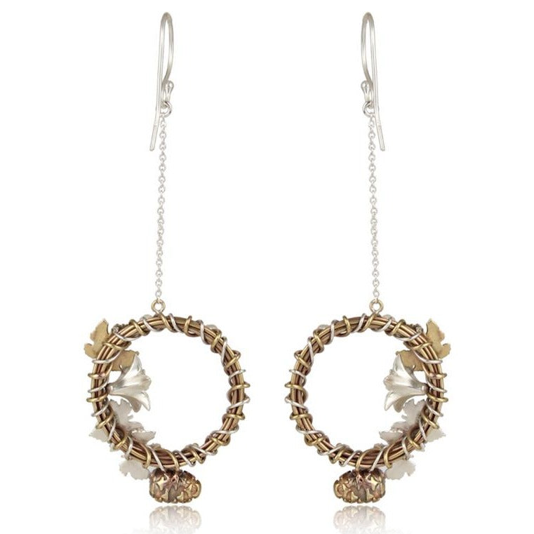Sterling silver and brass wreath danglers