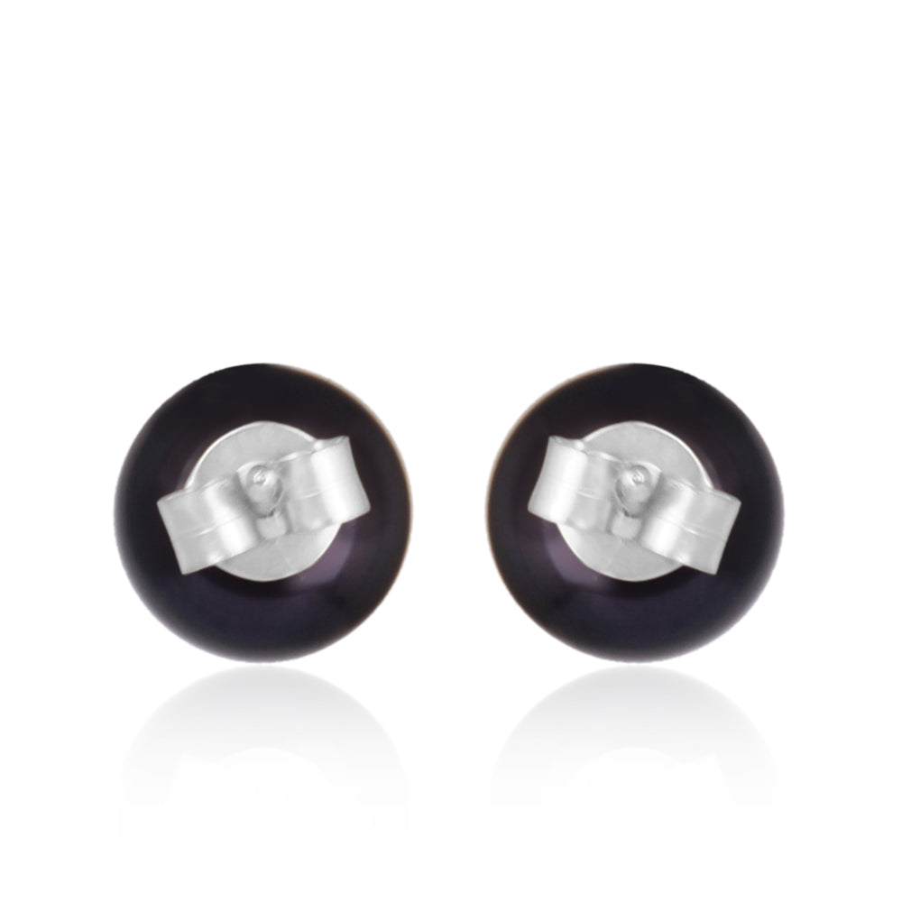 Black Tahitian Pearl Studs - Silver - Back view